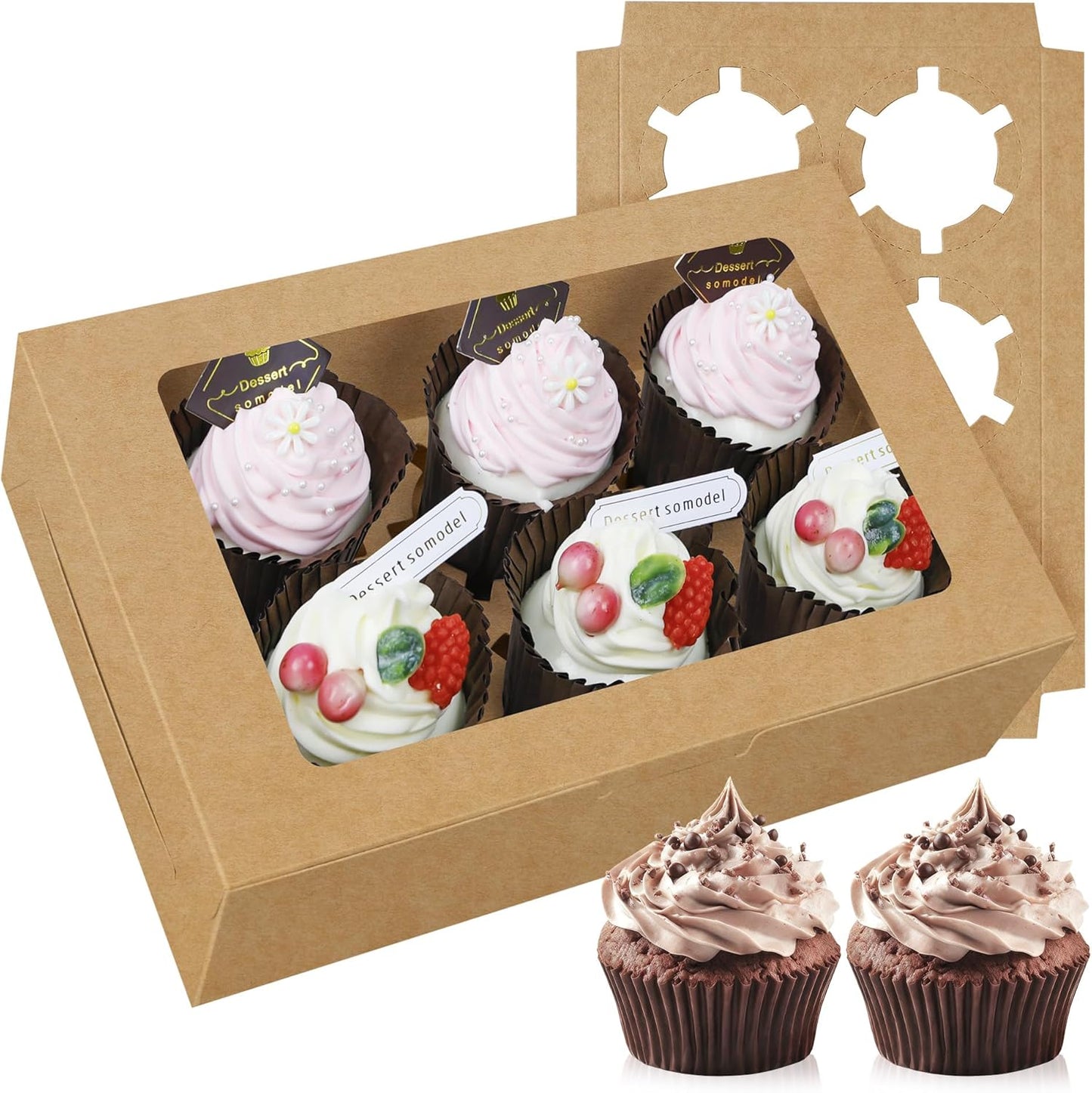 30-Set Cupcake Boxes Bulk with Clear Display Window Hold 6 Standard Cupcakes, Disposable Food Grade White Cupcake Carrier Cupcake Container, Perfect for Cupcakes Muffins Cookies Pastries