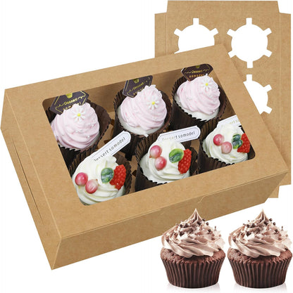 30-Set Cupcake Boxes Bulk with Clear Display Window Hold 6 Standard Cupcakes, Disposable Food Grade White Cupcake Carrier Cupcake Container, Perfect for Cupcakes Muffins Cookies Pastries