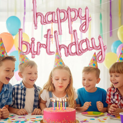Happy Birthday Balloons Banner Foil Letters Balloons Connected, Personalized Birthday Signs for Women Men Boys Girls Birthday Party Decorations, Small Gold