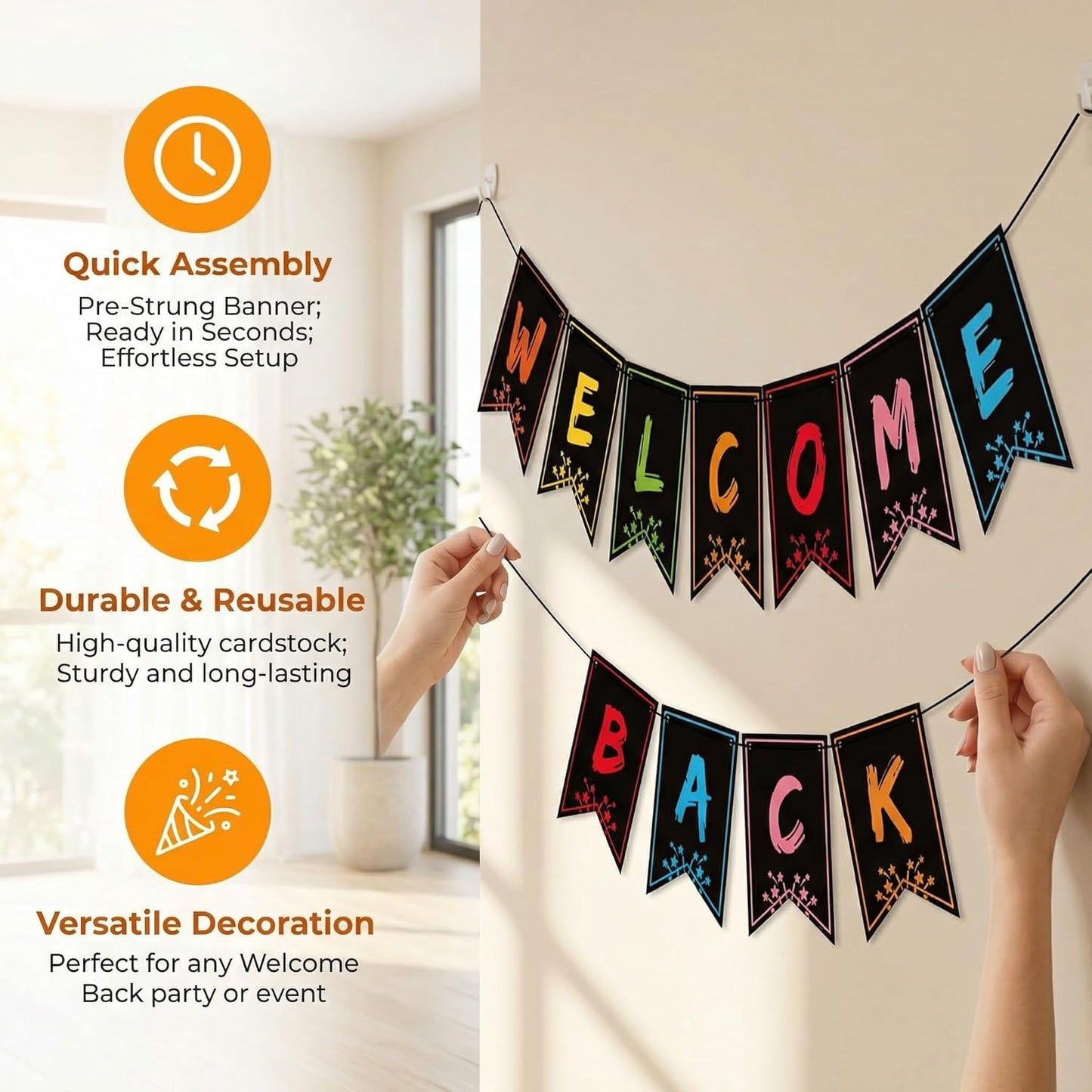 Welcome Back Banner, Glitter Welcome Banner Pre-Assembled Ready to Hang, Back to School Classroom Decorations for Teachers Students, Homecoming Party Decorations, Family Reunion & Office Celebrations