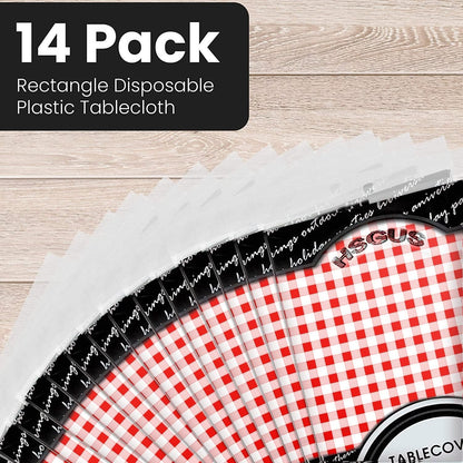 14 Pack Black 54 x 108 in. Rectangle Disposable Plastic Tablecloths - Smooth Decorative Covers for Parties, Weddings
