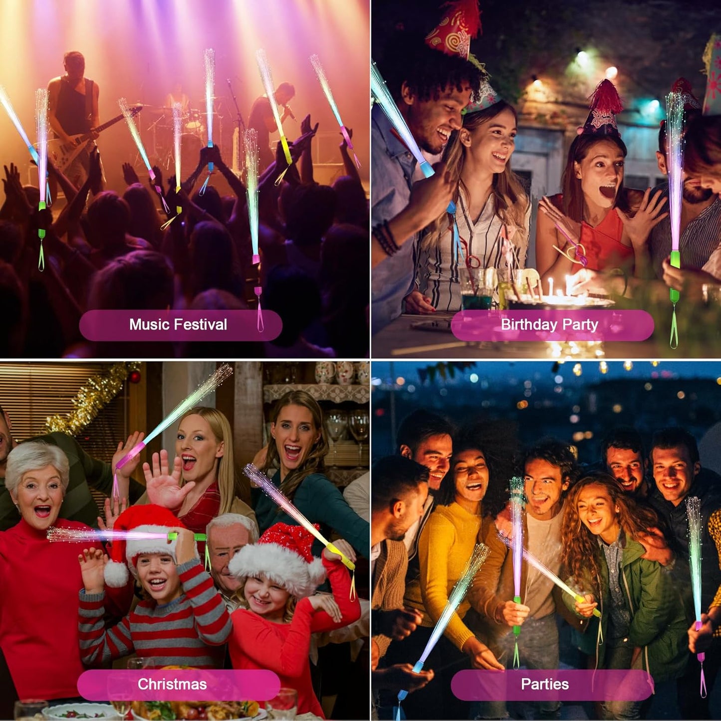 24 Pack Red Glow Fiber Optic Wands Bulk Huge Light up Wand Glow Sticks 14.2 Inch with 3 Light Modes for Christmas Valentine's Day 4th of July Concerts Clubs