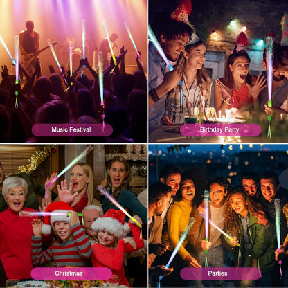 24 Pack Red Glow Fiber Optic Wands Bulk Huge Light up Wand Glow Sticks 14.2 Inch with 3 Light Modes for Christmas Valentine's Day 4th of July Concerts Clubs