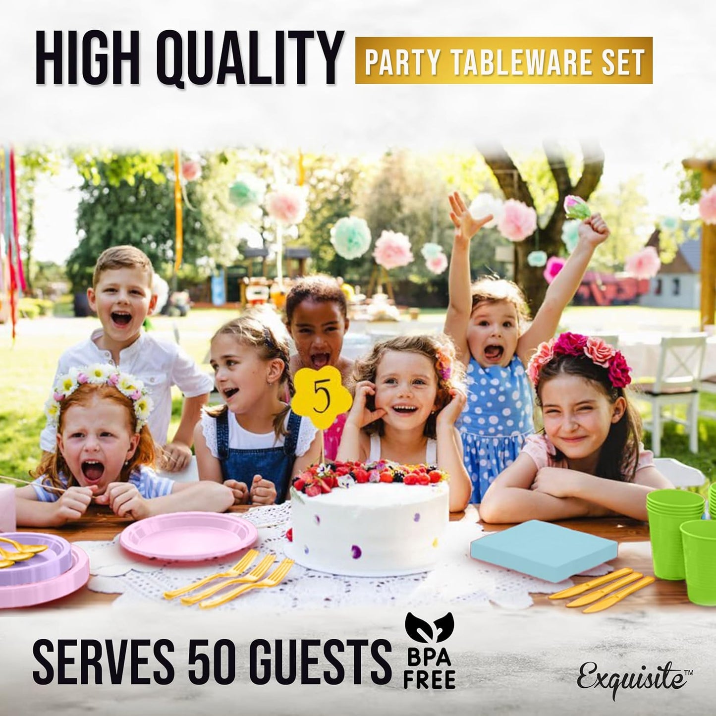 350 Pcs Black Plastic Plates For Party, Black Disposable Plates Set, 50 Of Each 9" Dinner Plate Set, 7" Dessert Plate, Cups, Napkins & Cutlery Plastic Dinnerware Set Exquisite
