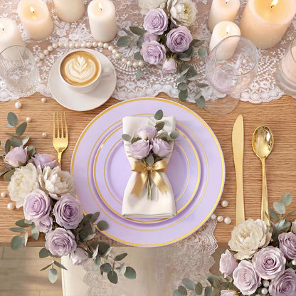 350 Pieces Black and Gold Plastic Plates with Disposable Silverware, Include 50 Dinner Plates 9”, 50 Dessert Plates 6.3”, 50 Black Cups 9 OZ, 50 Pre Rolled Napkins for Wedding Party Graduation
