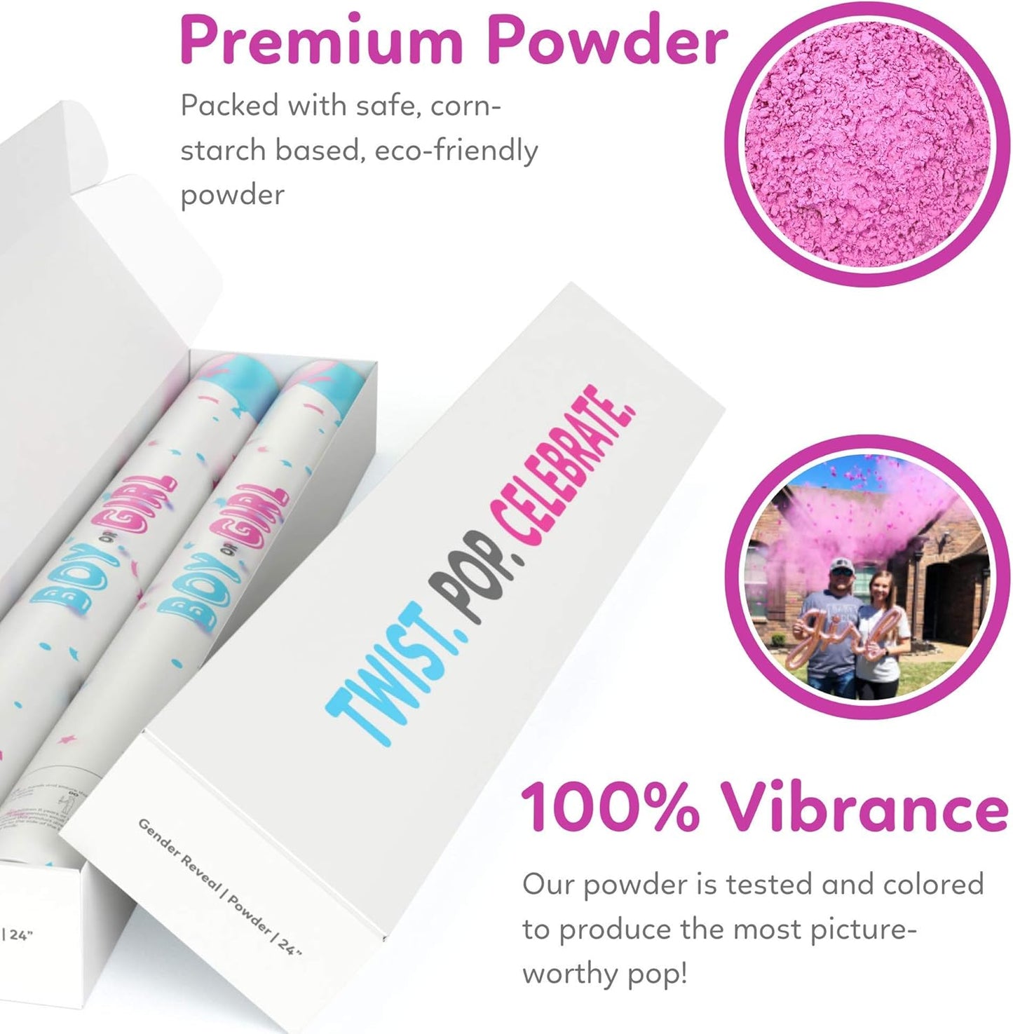 Gender Reveal Powder Smoke Bombs Cannon Poppers | 3 Pink & 3 Blue Poppers | Biodegradable | Alternative to Gender Reveal Smoke Bombs Extinguisher | Gender Reveal Party Decorations | TUR Party Supplies