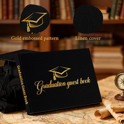 Artmag 2026 Graduation Guest Book Fabric Hardcover Signs Signature Graduation 100 Pages Guest Book Grad Memory Scrapbook for College Gifts (Black)