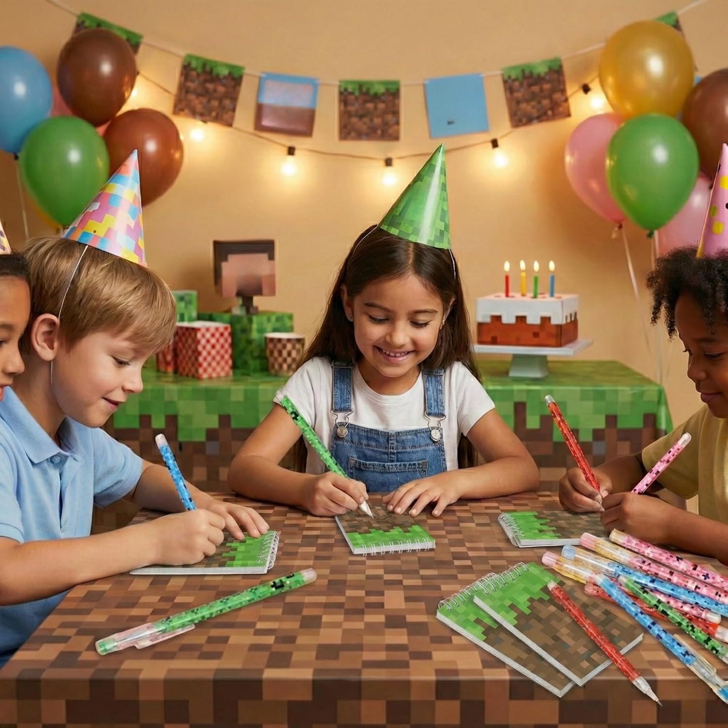 40 PCS Pixel Theme Party Favors | Mini Party Supplies 20 Pencils & 20 Miner Theme Notepads | Birthday Pixel Goodie Bag Favors | Decorations