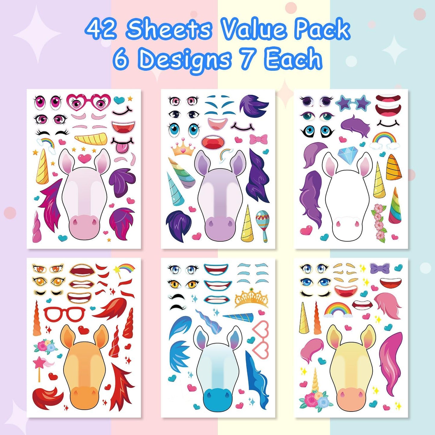 Aowplc 36 Pcs Make-A-Face Sticker Sheets Kids Party Favors Mix and Match Stickers with Dinosaurs, Mermaids, Unicorns, Horses, Farm & Sea Animals for Parties, Birthdays, Classroom Activities & Crafts