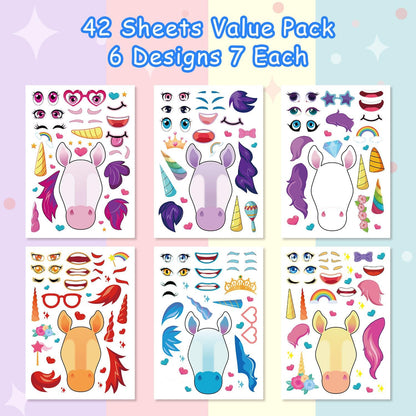 Aowplc 36 Pcs Make-A-Face Sticker Sheets Kids Party Favors Mix and Match Stickers with Dinosaurs, Mermaids, Unicorns, Horses, Farm & Sea Animals for Parties, Birthdays, Classroom Activities & Crafts