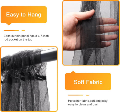 Fomcet Tulle Backdrop Curtains with Lights String White 10FT X 8FT Sheer Curtain with Lights Tulle Curtains Backdrop for Wedding Birthday Party Baby Shower Photo Shoot (2 Panels 5x8FT)