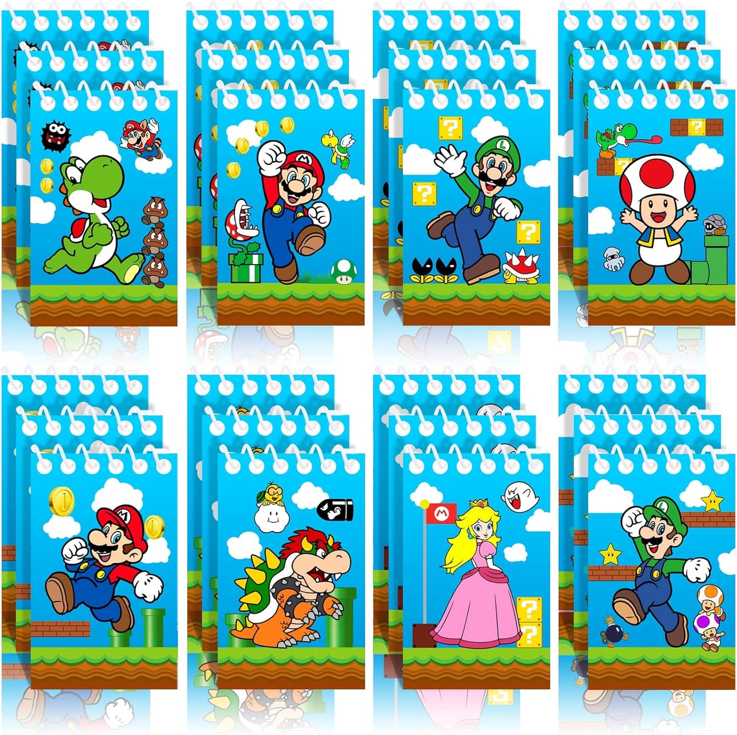 Mario Birthday Party Supplies, 24Pcs Mini Notepads for Mario Birthday Party, Goodie Bag Stuffers, Children Classroom Rewards, 8 Types