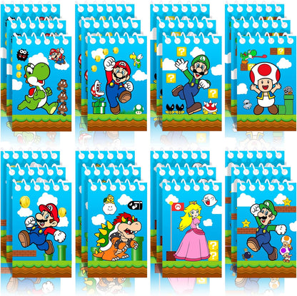 Mario Birthday Party Supplies, 24Pcs Mini Notepads for Mario Birthday Party, Goodie Bag Stuffers, Children Classroom Rewards, 8 Types