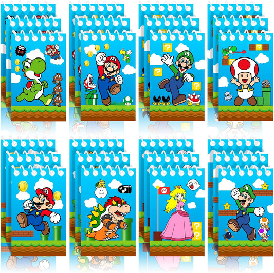 Mario Birthday Party Supplies, 24Pcs Mini Notepads for Mario Birthday Party, Goodie Bag Stuffers, Children Classroom Rewards, 8 Types
