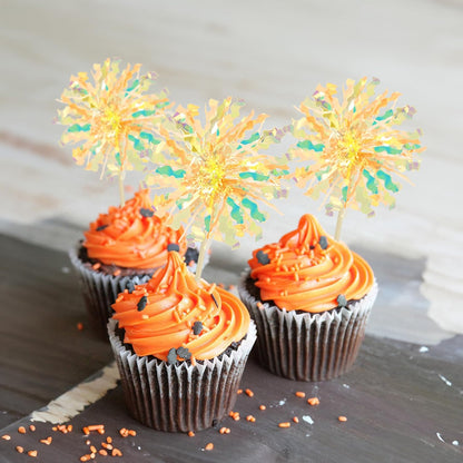 Ephlyn 30Pcs Foil Firework Cupcake Toppers Sparkle Tinsel Cupcake Picks Drink Stirrers Cocktail Food Fruit Toothpicks for Baby Shower Graduation Party Supplies White