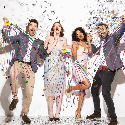 12 pcs Confetti Popper Hand Throw Streamers, No Mess Colorful Streamer Poppers, for Baby Shower, Party Celebrations, Wedding, Birthday (White)