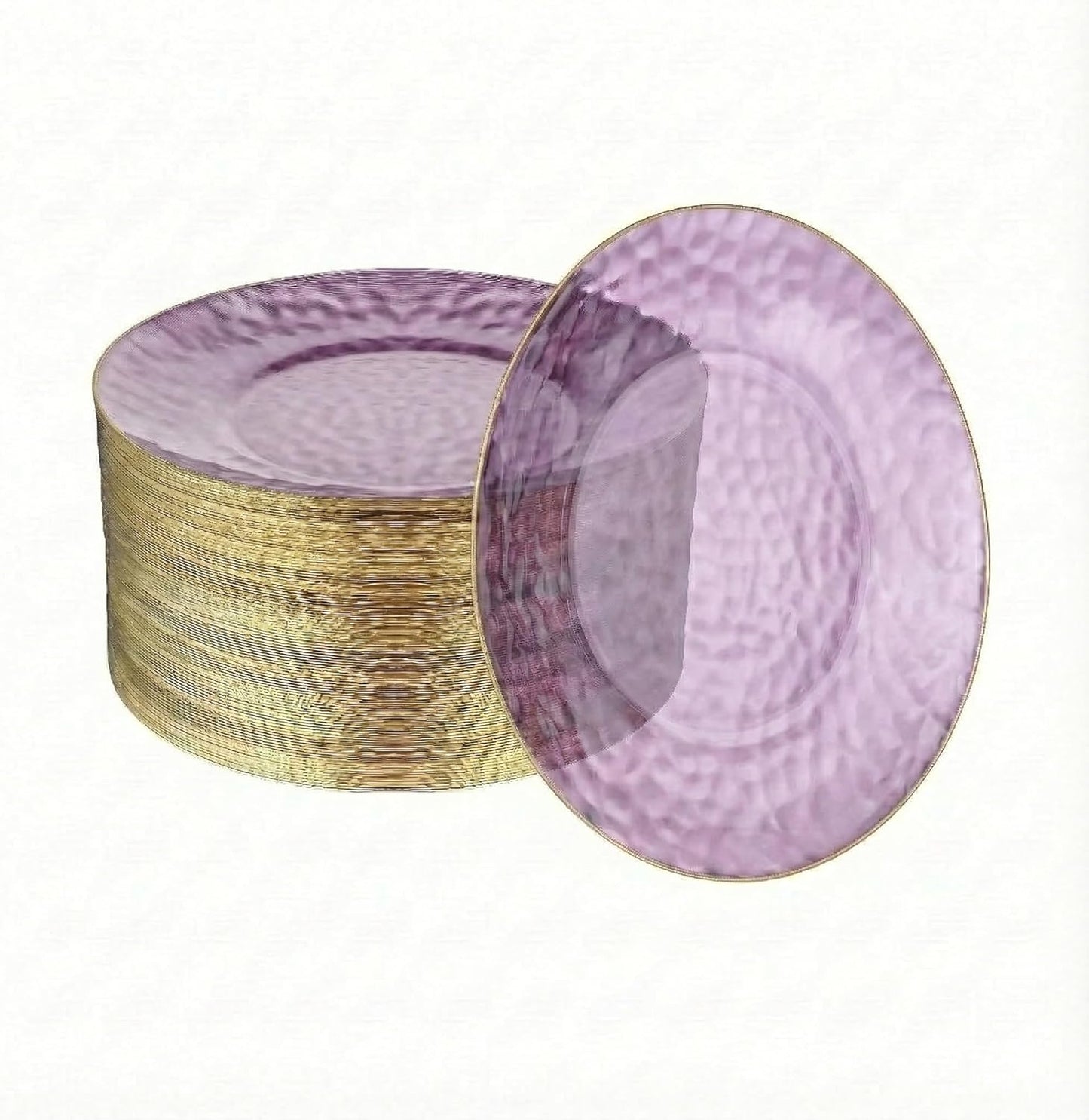 R-kay 100 Pack Clear Plastic Plates - 6.25 IN Hammered Gold Rimmed Sturdy, Durable And Extra Heavy duty Gold Plastic Dessert Plates Disposable - Ideal For Appetizer And And For Desserts.