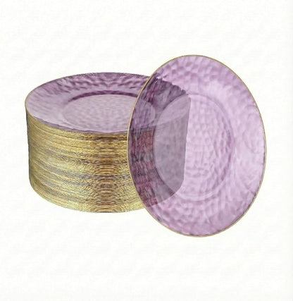 R-kay 100 Pack Clear Plastic Plates - 6.25 IN Hammered Gold Rimmed Sturdy, Durable And Extra Heavy duty Gold Plastic Dessert Plates Disposable - Ideal For Appetizer And And For Desserts.