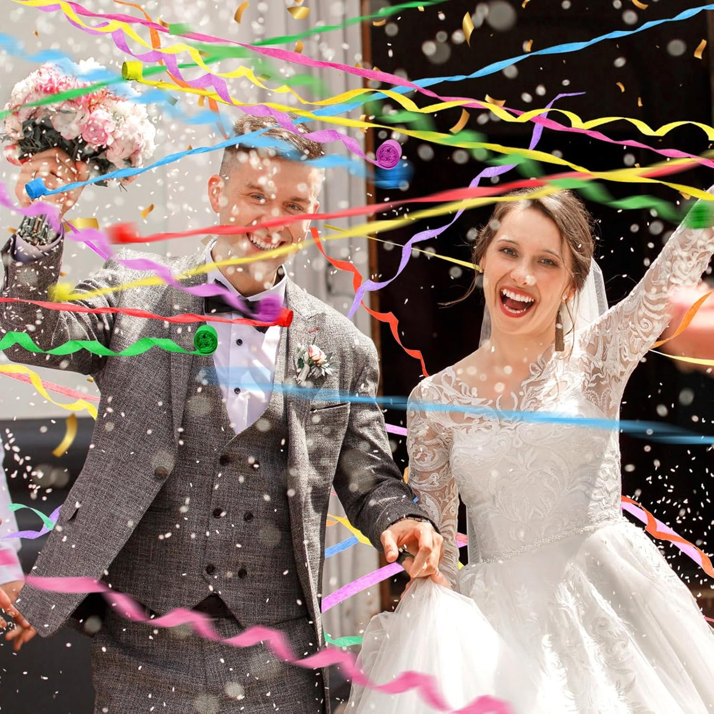Lawei 30 Pieces No Mess Streamers, Colorful Hand Throw Confetti Poppers, Romantic White Streamer Popper Paper Crackers for Birthday, Wedding, Graduation, Opening Celebrations, Party Favors