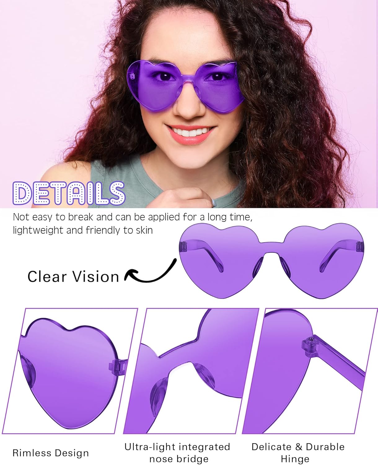 Photect 12 Pair Heart Shaped Sunglasses Neon Color Transparent Heart Glasses for Women Party Favor