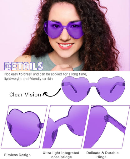 Frienda 20 Pairs Heart Shaped Sunglasses Rimless Candy Color Glasses for Women Men Party Favor