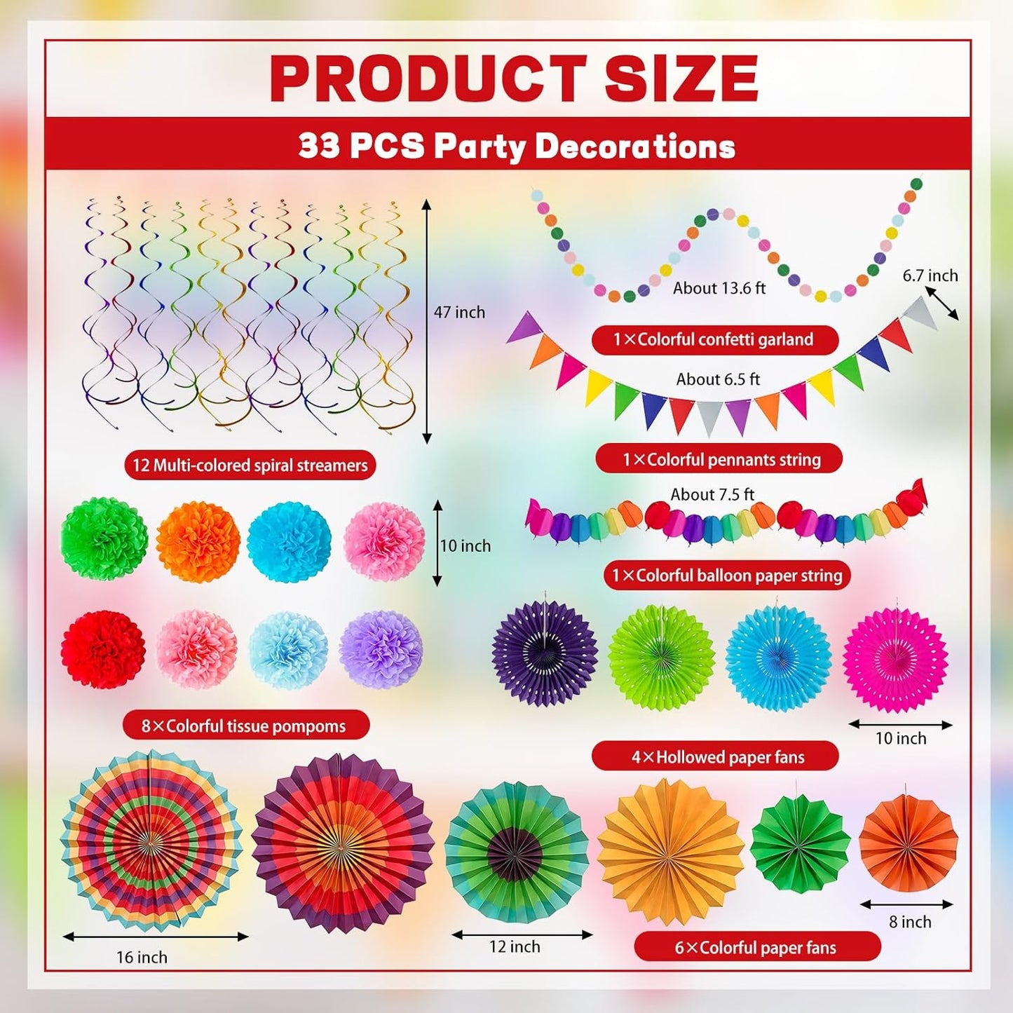 LRCXL 12PCS Party Hanging Paper Fans Set, Fiesta Round Pattern Paper Garlands Decoration Party Supplies for New Year Baby Shower Birthday Wedding Graduation Events Accessories(Yellow)