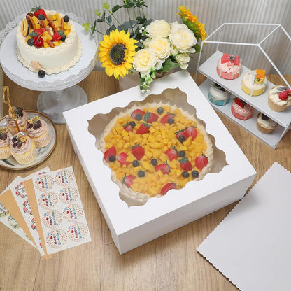 COTOPHER 50 Pcs Cake Boxes 8 Inch, 8x8x5 Inches Cake Containers (25 Boxes & 25 Boards), White Bakery Boxes with Windown for Cookies, Desserts, Cupcake, Pastries, Birthday, Wedding, Mother's Day