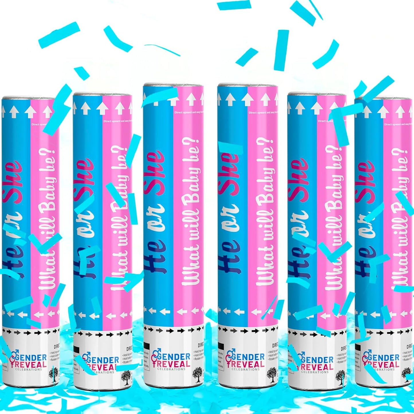 POPUPARTY Gender Reveal Confetti Cannon | No Powder Confetti Poppers | Ideal for Baby boy Gender Reveal Decoration (6 blue)