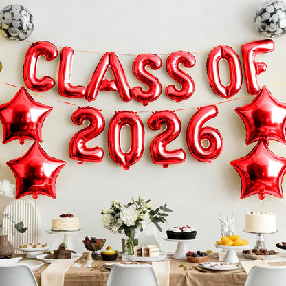Graduation Balloons, Class of 2026 Balloons, 16Inch Gold Grad Class of 2026 Letters Foil Balloon Sign with Star Balloons, Class of 2026 Decorations for High School College Graduation Party Decorations
