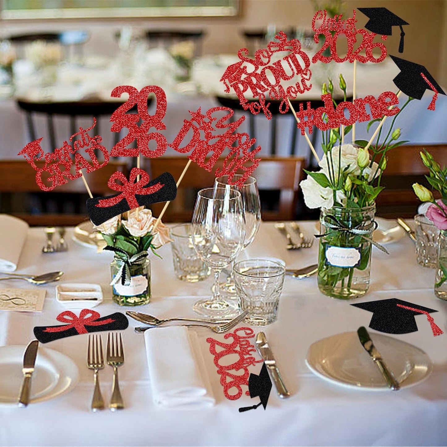 24Pcs 2026 Graduation Table Centerpieces Gold, Graduation Centerpieces for Tables 2026 Gold Class of 2026 Graduation Centerpiece Sticks for 2026 Graduation Party Table Decorations Gold