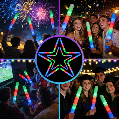 SHQDD 60PCS Foam Glow Sticks Bulk, Light up in the Dark Party Supplies with 3 Colorful Flashing Modes, Glow Party Pack for Wedding, Birthday, Concert, New Year, Halloween, Christmas,Carnival