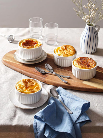 LE TAUCI Ramekins 4 OZ Oven Safe, Creme Brulee Ramekins, Pudding Custard Cups Souffle Ramiken, Dipping Sauce Dishes, Ceramic Ramekin Bowls Set of 6, White