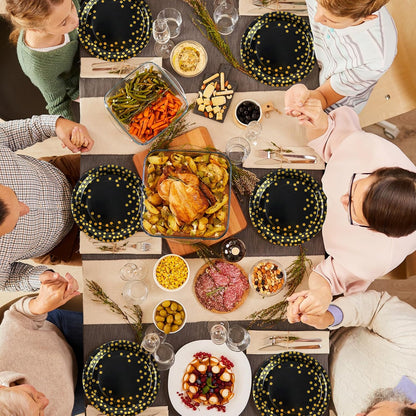 75PCS Paper Plates and Napkins Set - White and Gold Dot Disposable Party Dinnerware Includes Paper Plates, Napkins, Forks Decorations for 2026 New Year, Birthday, Wedding and Holiday, Serves 25