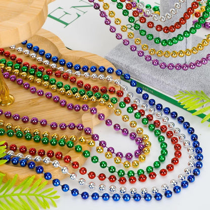 EOBOH 144PCS Mardi Gras Beads, Metallic 12 Kinds Bead Necklace Party Supplies, 33" Mardi Gras Necklace Costume Stuff, Festival Parade Throw Accessories for Wedding Birthday Celebrations Decorations