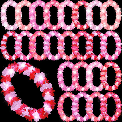 Sherr 24 Pcs LED Leis Light Up Purple and Gold Hawaiian Flower Necklaces, Graduation 2026 Party Supplies, Class of 2026 Leis for Beach Wedding Luau Glow Party Favors