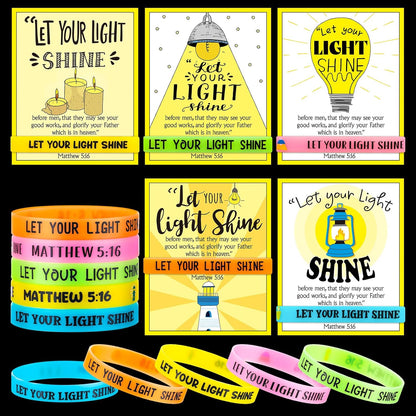 30 Sets/ 60 Pcs Christian Bracelets Gift Let Your Light Shine Matthew 5: 16 Wristbands with Bible Verse Card Glow in the Dark Religious Gifts Easter Church Sunday School VBS Christmas Favors