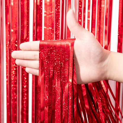 Voircoloria 3 Pack 3.3x8.2 Feet Gold Foil Fringe Backdrop Curtains, Tinsel Streamers, Fringe Backdrop for 2025 New Years Eve, Graduation, Birthday, Baby Shower, Gender Reveal, Disco Party - Colors B
