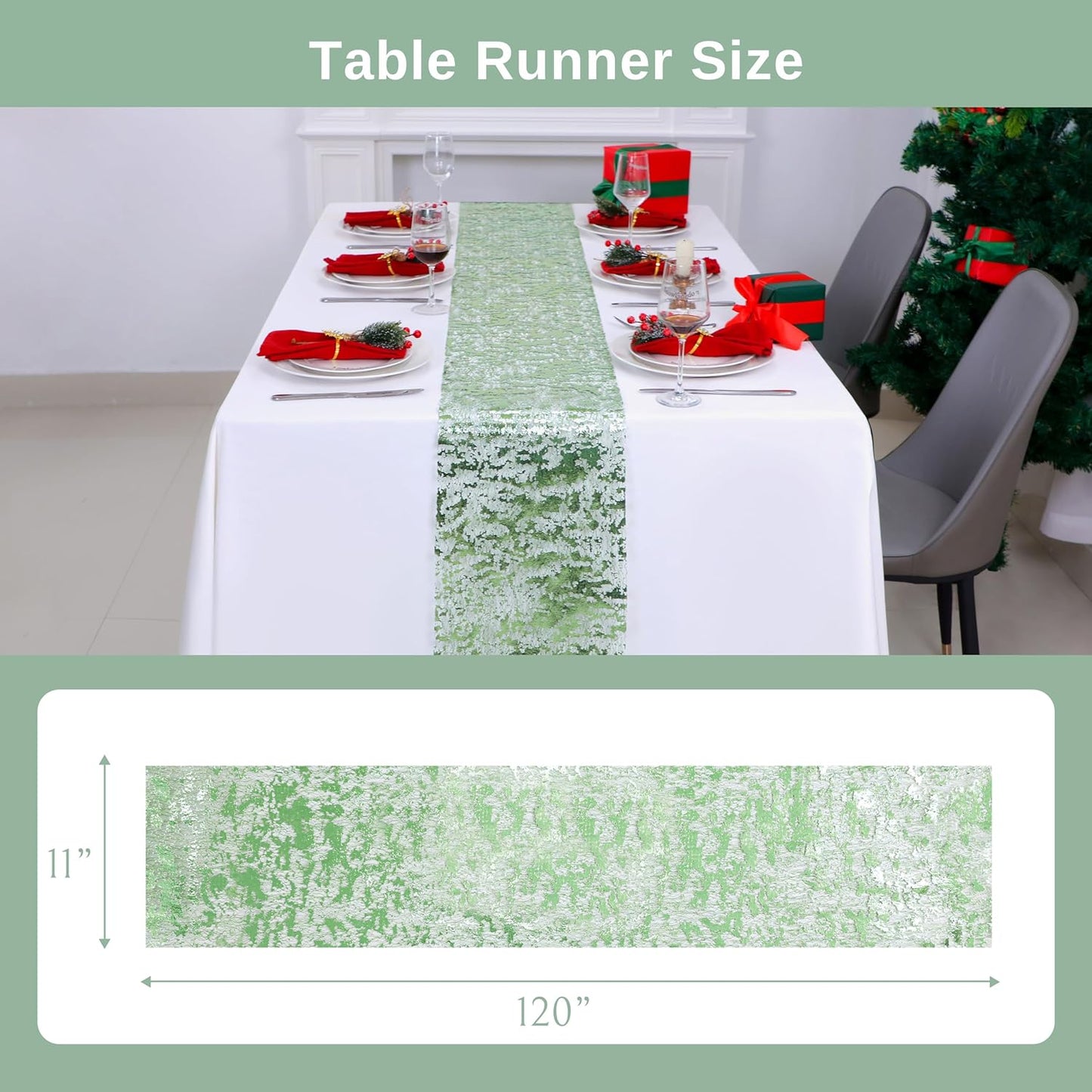Snowkingdom 2 Pieces Gold Table Runner, Sequin Glitter Foil Metallic Thin Mesh Runner Roll 11"x108", Gold Table Decorations for Event Party, Wedding, Birthday Party, Christmas