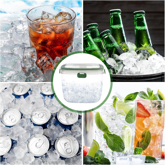 Ice Bucket with Lid and Tong Sealed,5L Ice Cube Bucket,Portable Ice Bucket Container Wine Bucket with Handle,Ice Storage Bin for Cocktail Freezer Bar Parties Barbeque Camping, Green