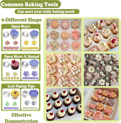 FANTEXY Dessert Decorating Syringe Set, Icing Piping Kit Stainless Steels Cake Decorating Tools 6 Piping Icing Nozzles Cupcake Decorating Kit