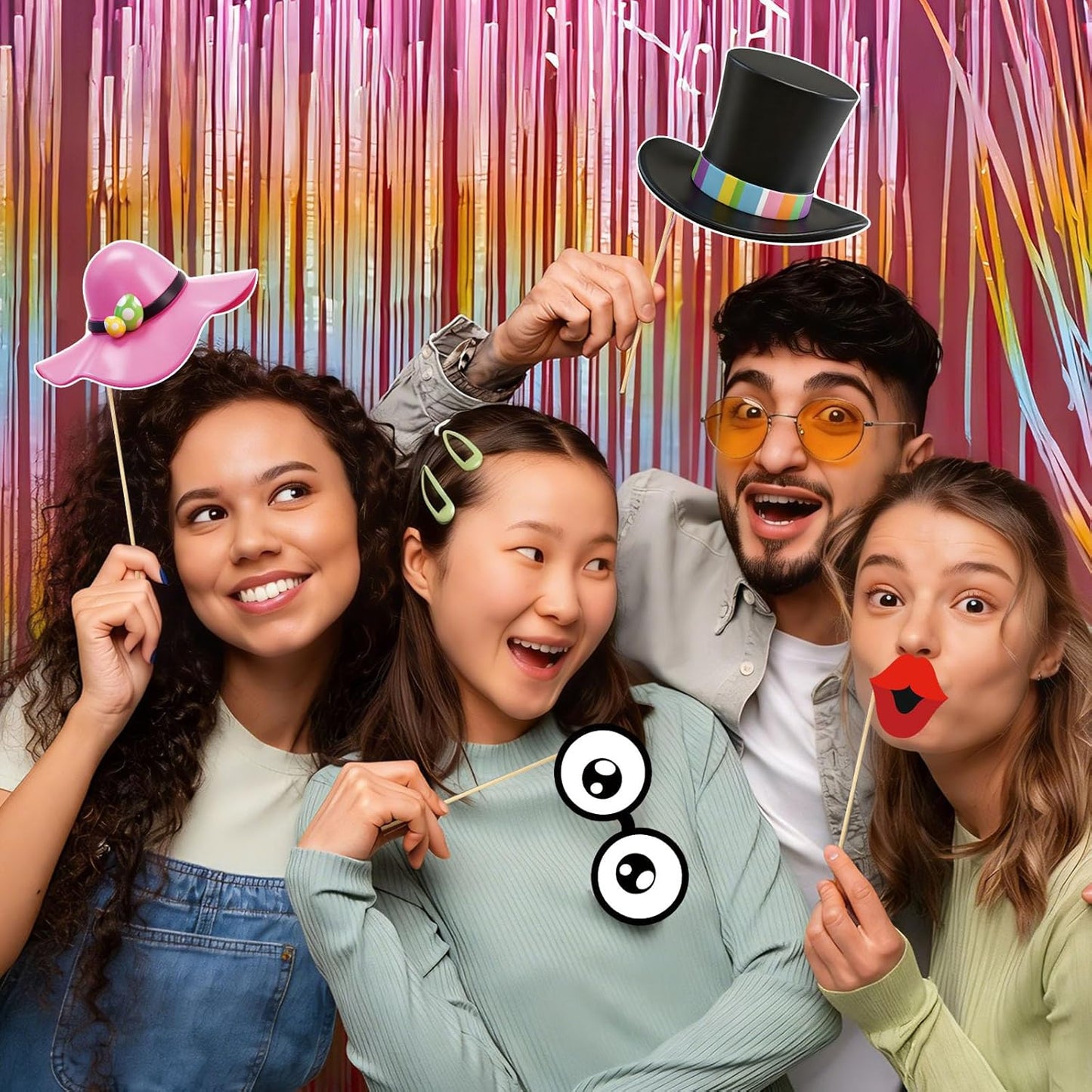 40pcs Happy Easter Photo Booth Props Photo Frame with Bunny Decorations for Spring Photography Easter Selfie Picture Props