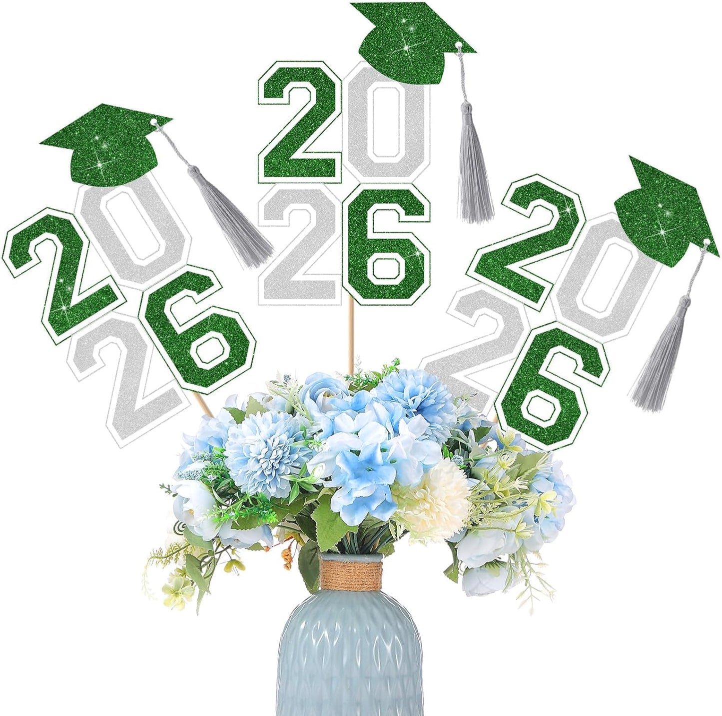 10 Pcs Graduation Table Centerpieces Sticks with Tassels, class of 2026 Grad Cap Picks Table Decoration Cupcake Toppers for Party Centerpiece Decoration Supplies(Blue and Gold)