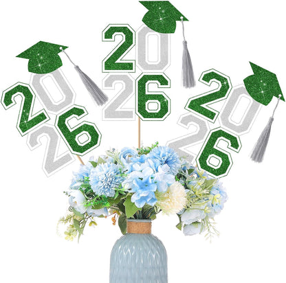 10 Pcs Graduation Table Centerpieces Sticks with Tassels, class of 2026 Grad Cap Picks Table Decoration Cupcake Toppers for Party Centerpiece Decoration Supplies(Blue and Gold)