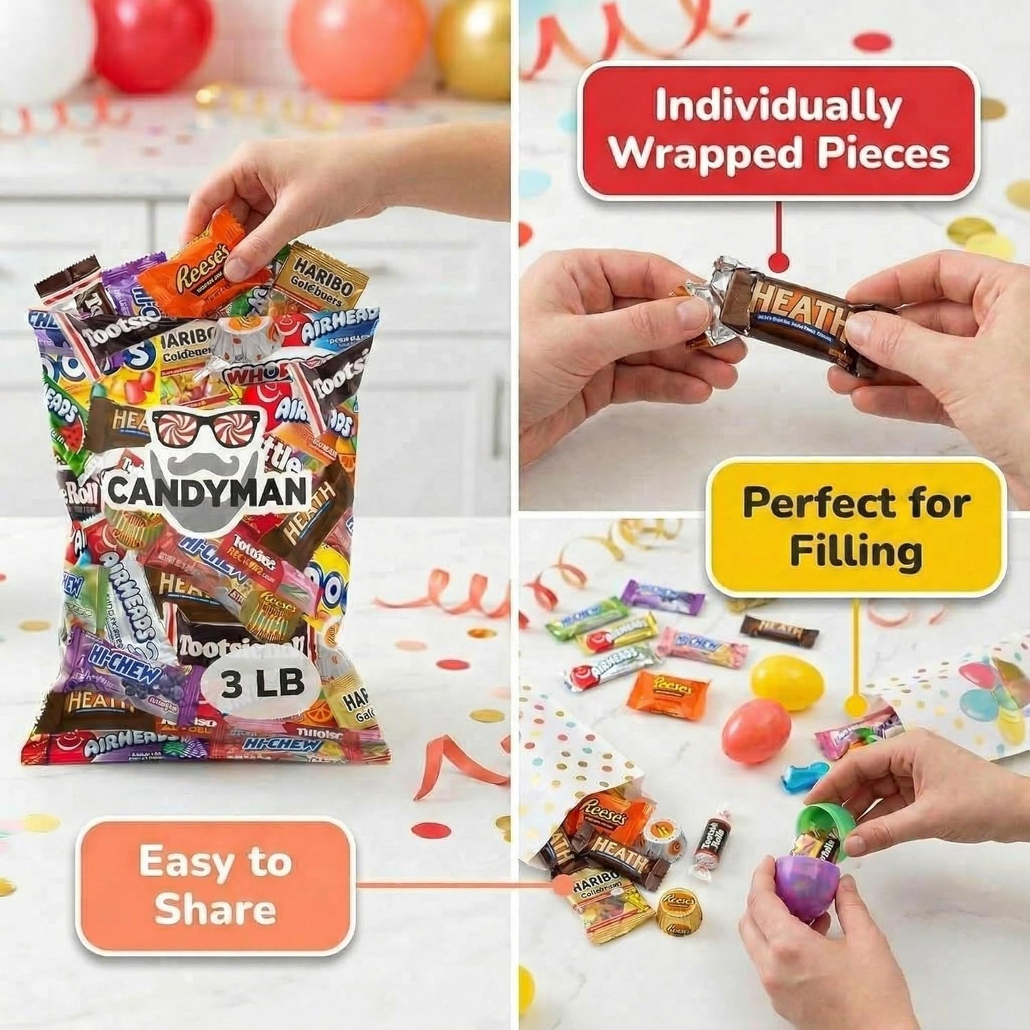 CANDYMAN (5 LB) Chocolate Candy Variety Pack — Individually Wrapped Bulk Candy Mix, Fun & Mini Size Treats for, Pinata Fillers for Kids, Party Favors, Father's Day, Ship with Ice