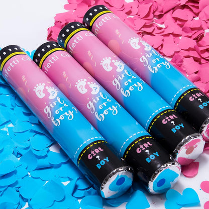 Crisky Gender Reveal Confetti Cannon Heart Shaped Confetti Poppers 4 Pack (Pink) for Baby Shower Baptism Party Cannons Shooter Blaster