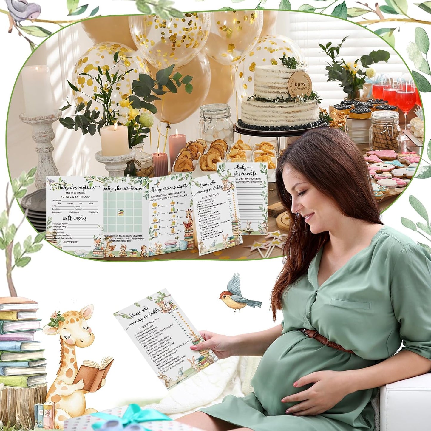 Yinder 145 Pcs Baby Shower Games Activities Cards with 20 Pencils Includes Baby Bingo Description and Wishes Guess Who Price is Right Word Scramble Game(Here Comes the Son)