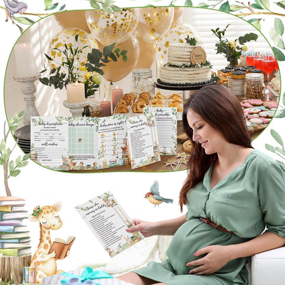 Yinder 145 Pcs Baby Shower Games Activities Cards with 20 Pencils Includes Baby Bingo Description and Wishes Guess Who Price is Right Word Scramble Game(Here Comes the Son)