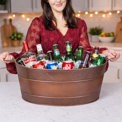 BREKX Aspen Galvanized Tub, Copper Finish Metal Ice and Drink Cooler for Parties, Sealed Leak Resistant Party Cooler, Easy to Clean, Handcrafted, Large Oval 25-Quart (6 Gallon), 30 Bottle Bucket