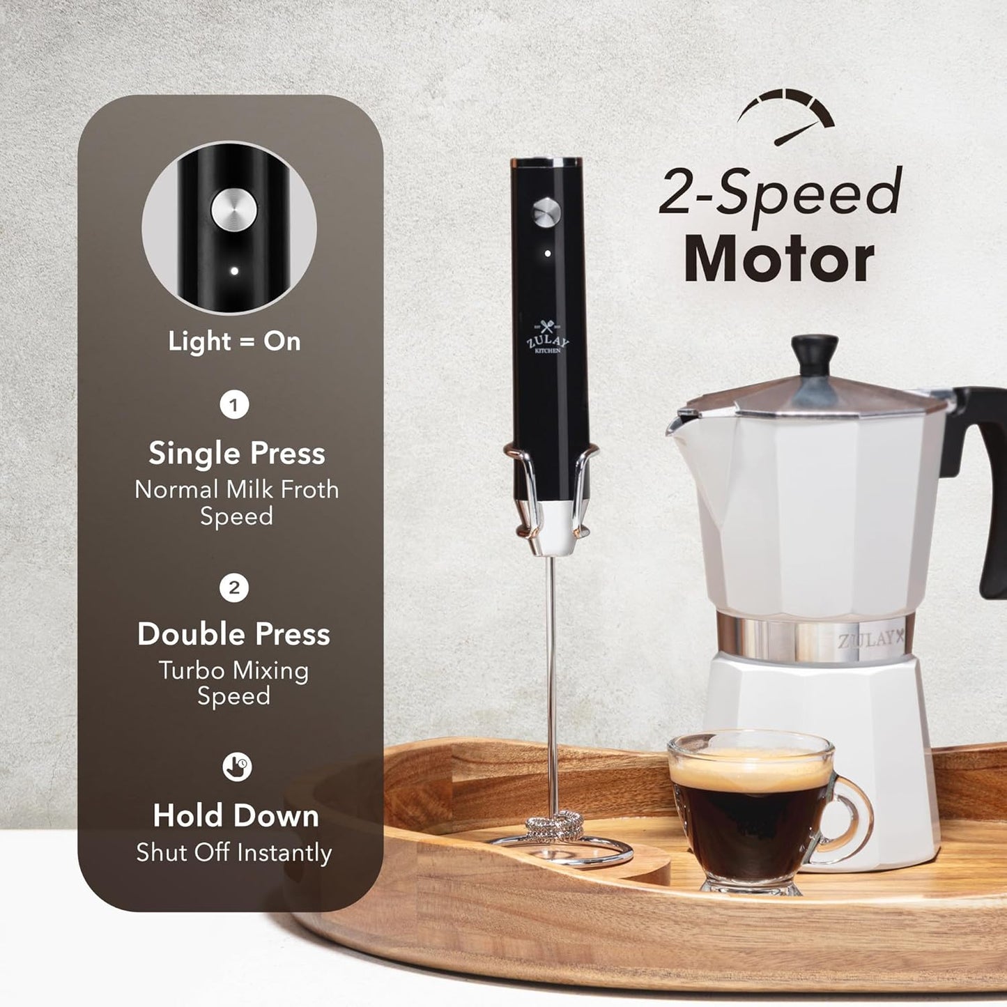 Zulay Kitchen Powerful Milk Frother Wand With Duracell Batteries - Ultra Fast Handheld Drink Mixer - Electric Whisk Foam Maker for Coffee, Lattes, Cappuccino & Matcha - Z1 Motor - Black - Colors C