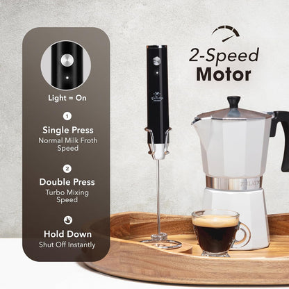 Zulay Kitchen Powerful Milk Frother Wand With Duracell Batteries - Ultra Fast Handheld Drink Mixer - Electric Whisk Foam Maker for Coffee, Lattes, Cappuccino & Matcha - Z1 Motor - Black - Colors C